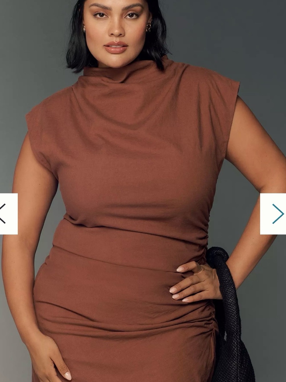 Anthropologie Linen Maya Cowl Neck Rust Brown Mini Dress Size 1X